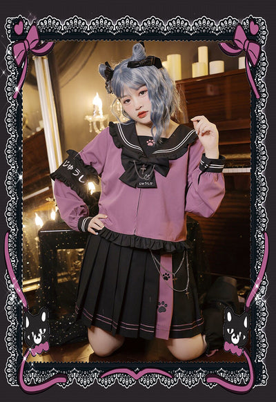 Yingtang~Plus Size Dark-theme JK Lolita Dress Set XL purple top 