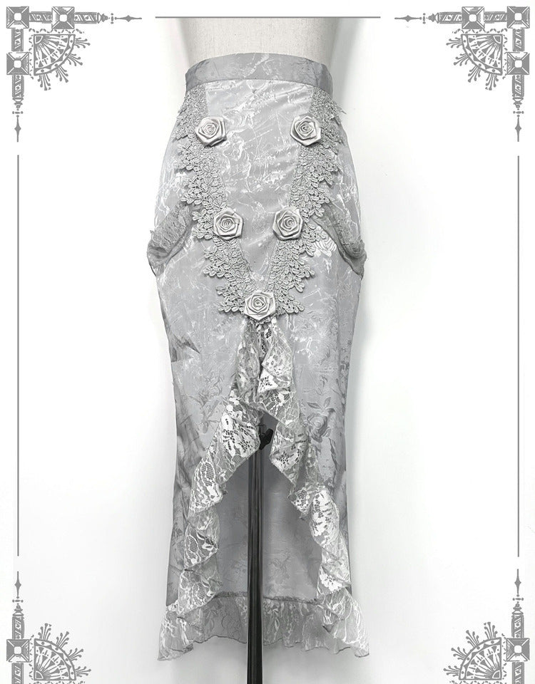 Blood Supply - Rose Funeral - Halloween Rose Slit Mermaid Lolita Skirt S rose mermaid SK