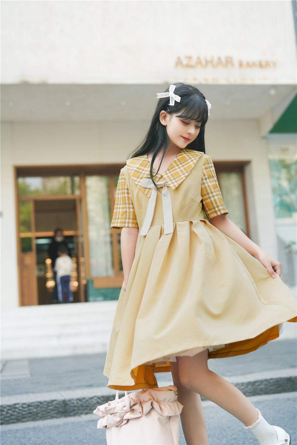 EESSILY - Macaron Waffle - Kawaii Lolita Short Sleeve Summer OP S cheese cream