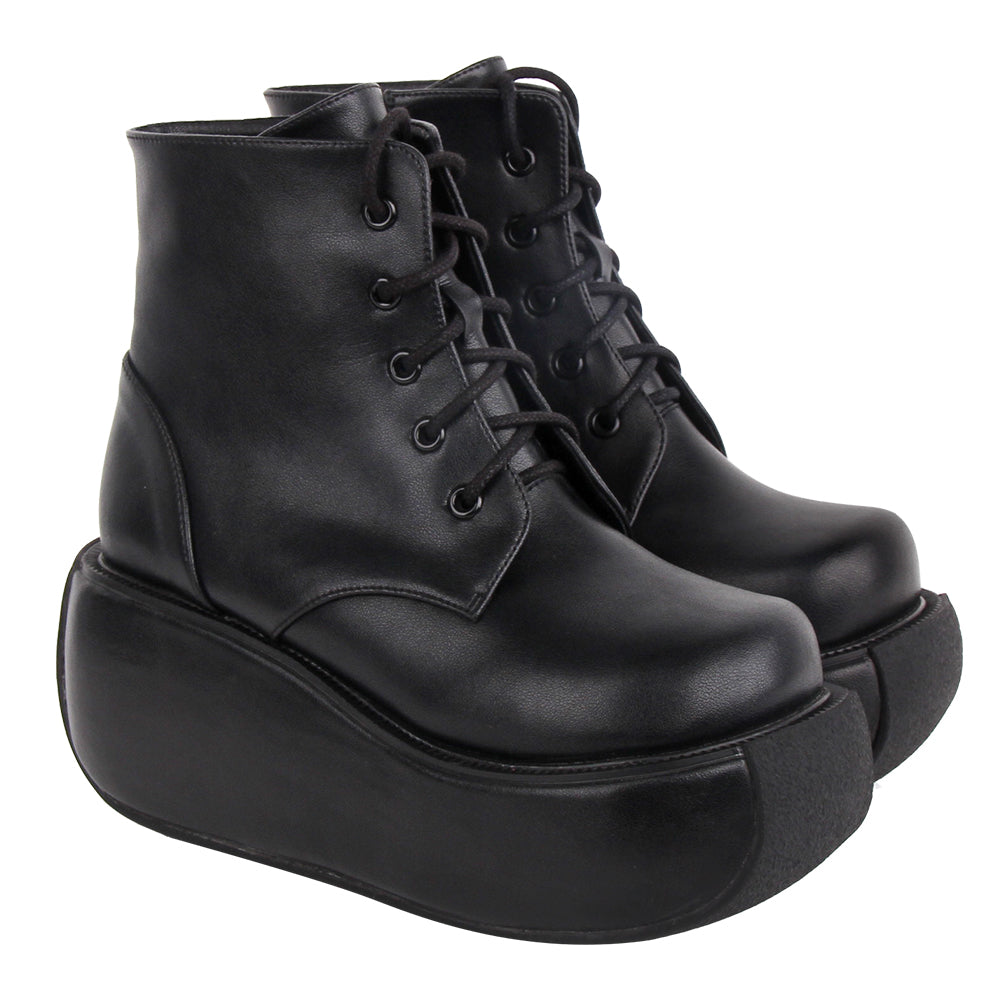 Angelic Imprint~Punk Lolita Round Toe Black Platform Shoes 35 black leather 8cm 