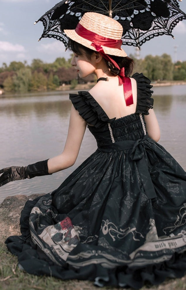 With PUJI - Nightingale and Rose - Gothic Black and Red JSK Dress