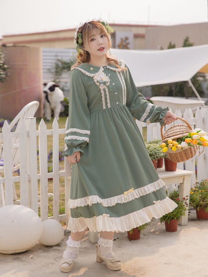 Yingtang~Sweet Lolita Suits Multicolor Lace Hemline XL green dress 