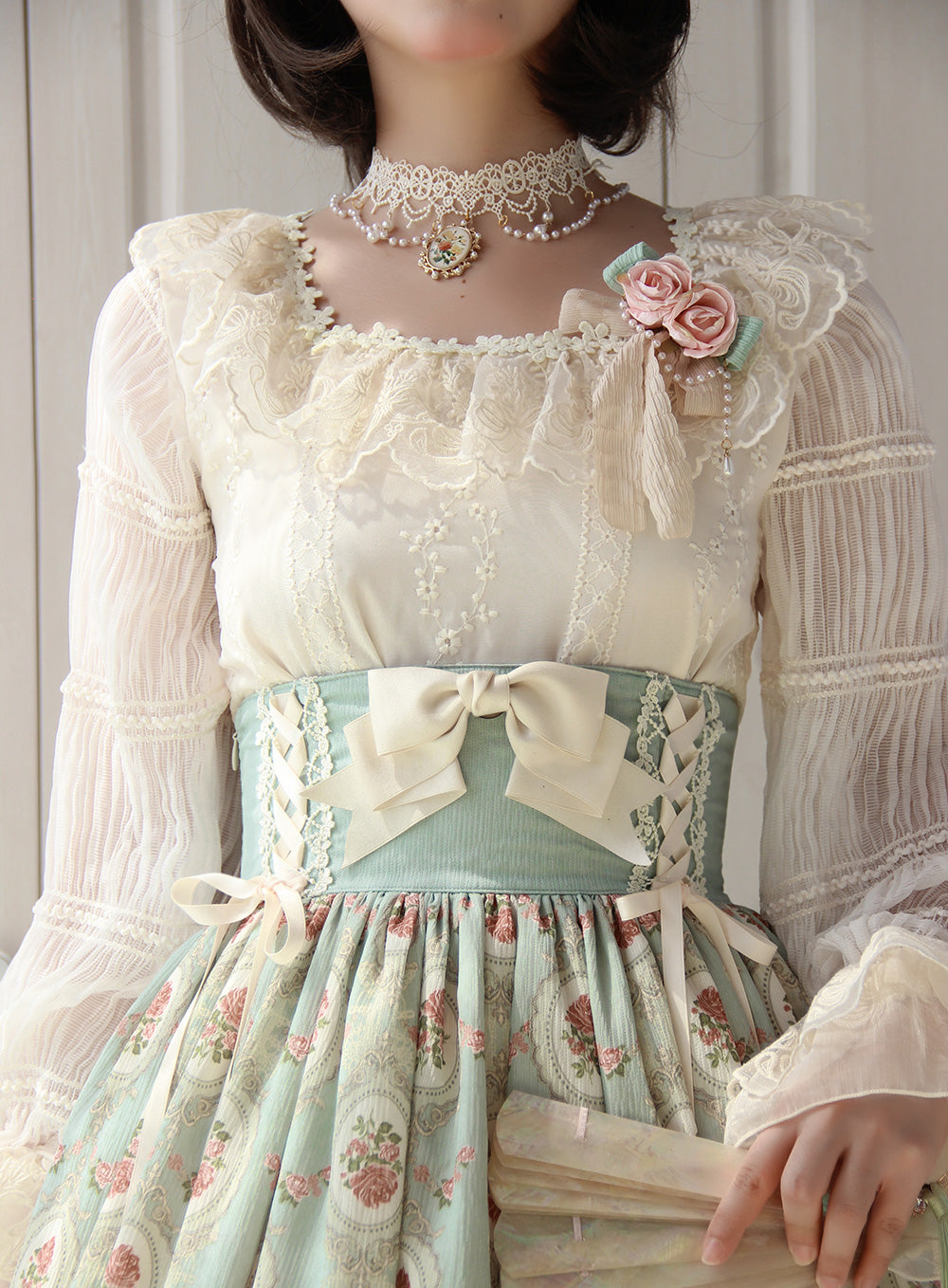 Miss Point - Retro Lolita Lace Long Sleeve Blouse XS ivory
