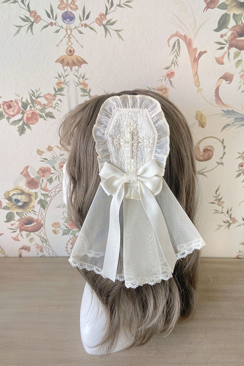 Alice Girl - Cross Maiden - Gothic Lolita Hair Clips Veil Headbow Ivory