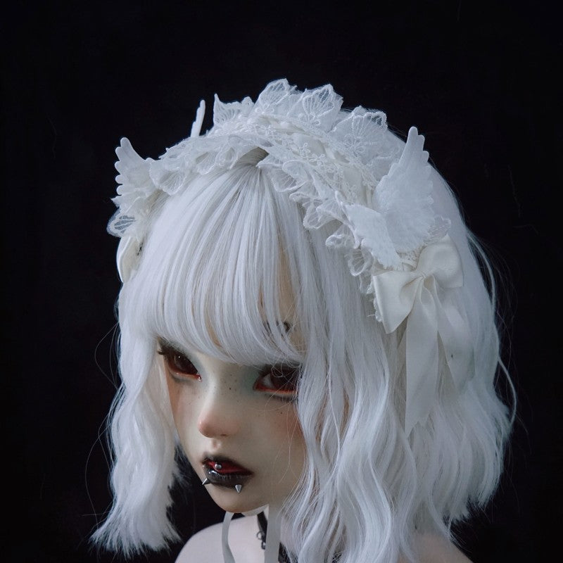 (Buyforme) Strange Sugar~Gothic Lolita White Lace Angel Wings Hairband   