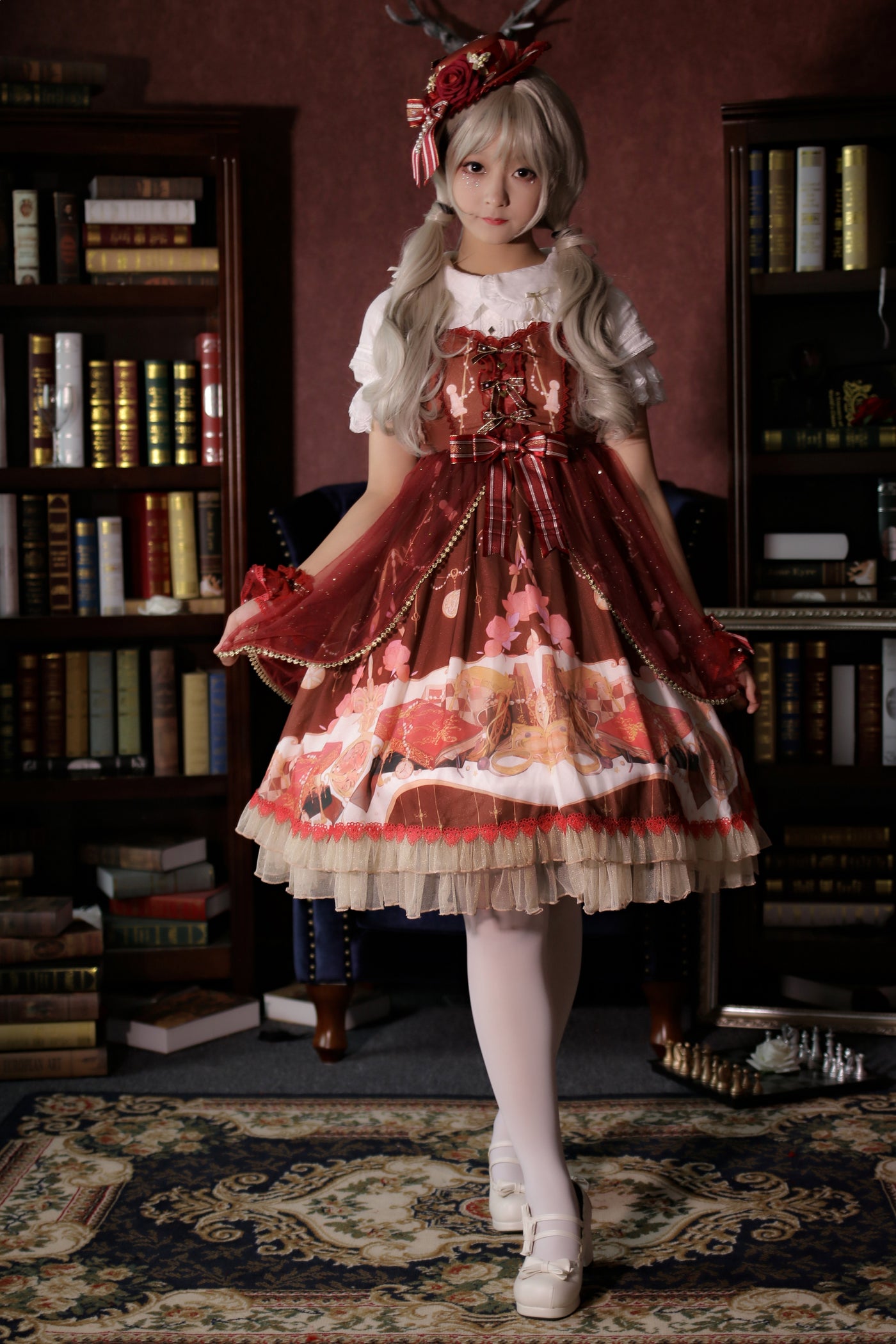 Strawberry Witch~Clock Encounter~Summer Lolita JSK Dress S wine red 