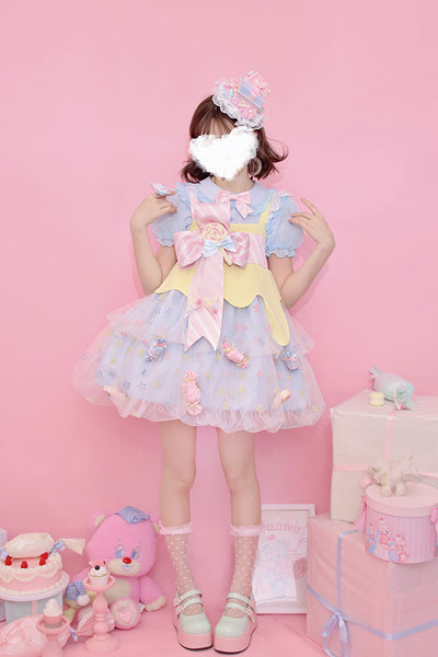 Alice Girl~Rainbow Candy Lolita Blouse Peter Pan Collar Shirt   