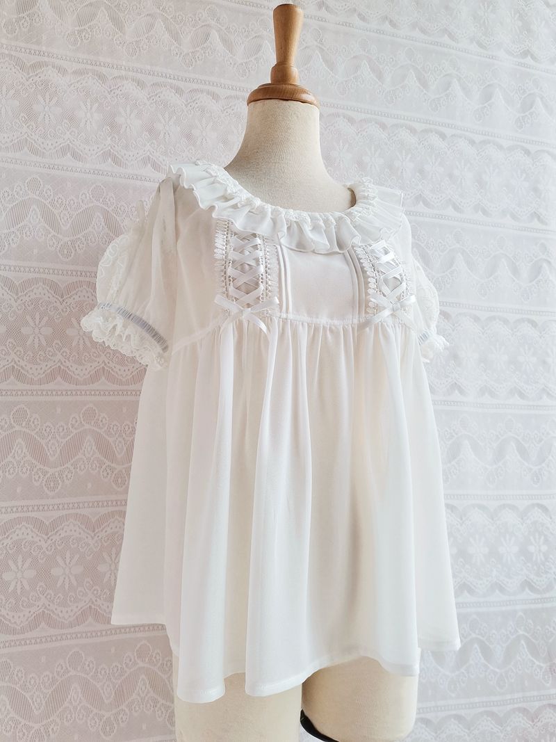 Yilia~Elegant Lolita Summer Short Sleeve Blouse   