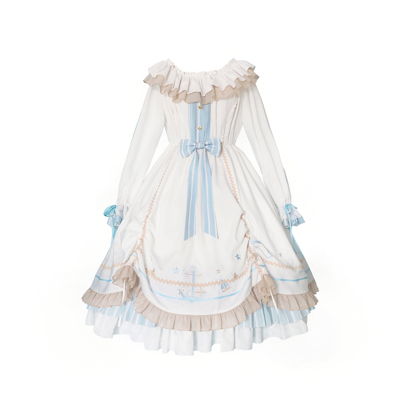 With Puji~Sea Wind Movement Lolita OP Dress S white 