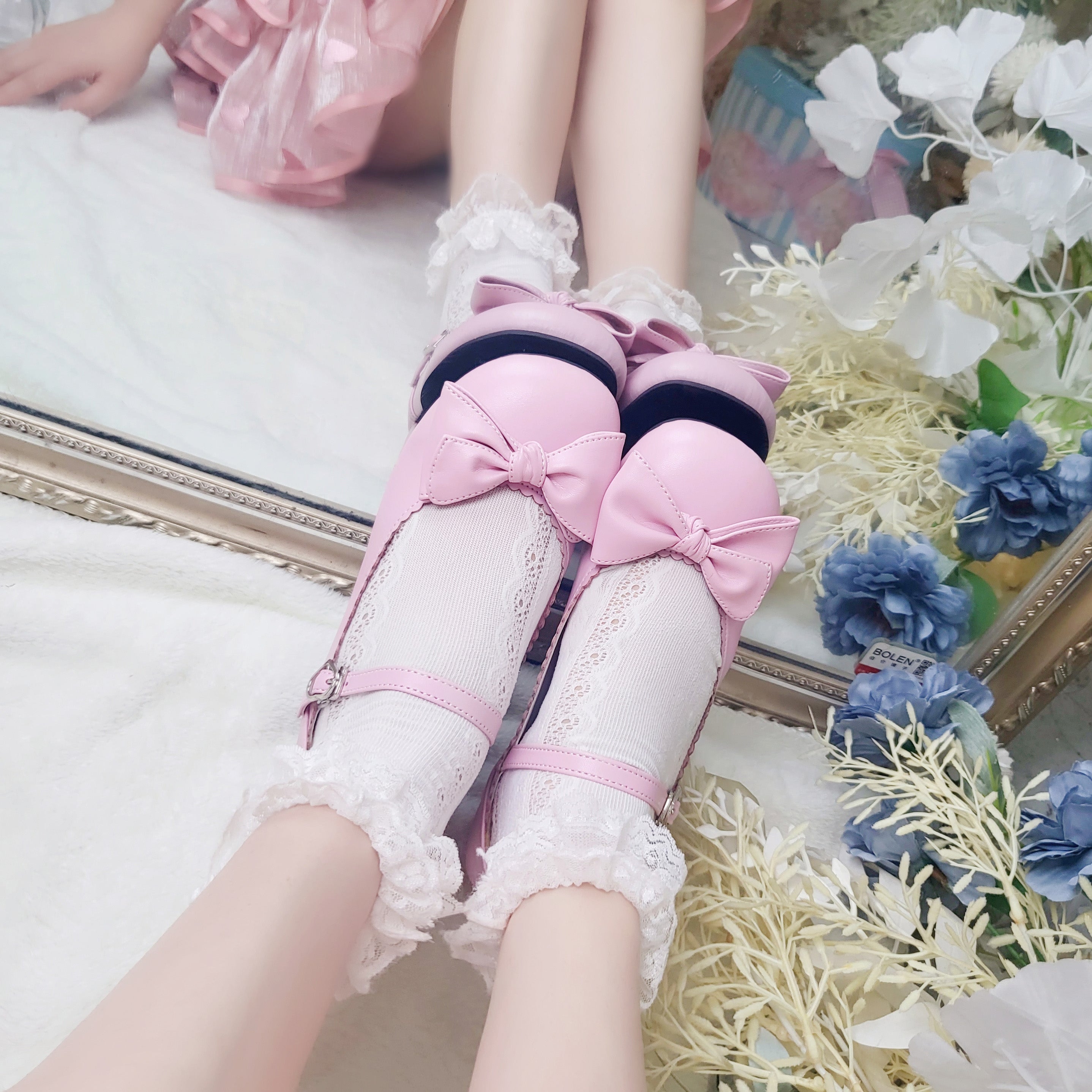 Sosic - Kawaii Lolita Bow Falt Shoes 34 light pink