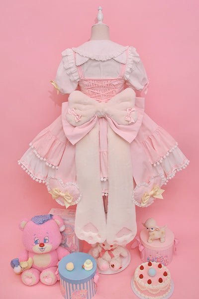 Alice Girl~Kawaii Lolita JSK Dress~Candy Cat Jumper Skirt XS pink-white（JSK+back bow+tail） 