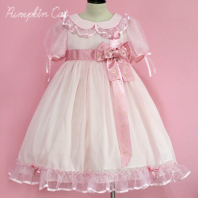 Pumpkin Cat~Candy Boxes Sweet Lolita OP Dress S voile light pink with pink silk ribbon 