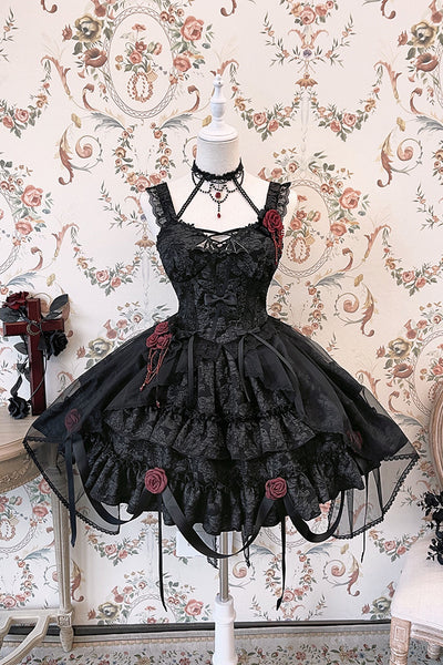 Alice Girl~Gothic Lolita Accessory~Blood Rose Flowing Trailing M black 