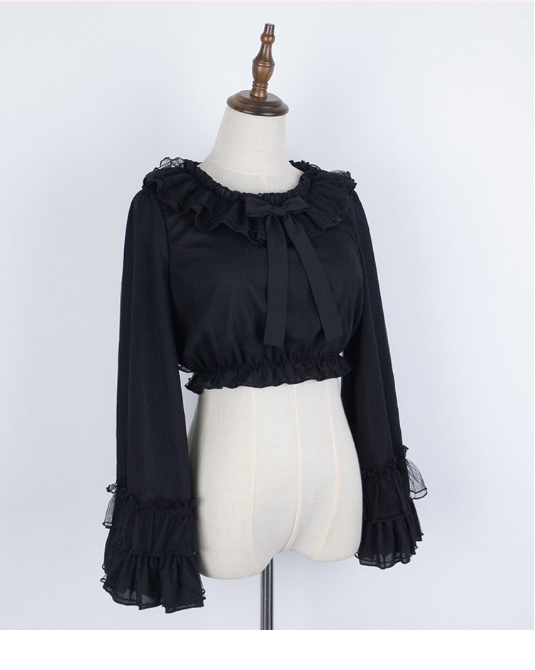 Sakurada Fawn - Plus Size Lolita Blouse Cheese Chocolate Long Sleeve M black