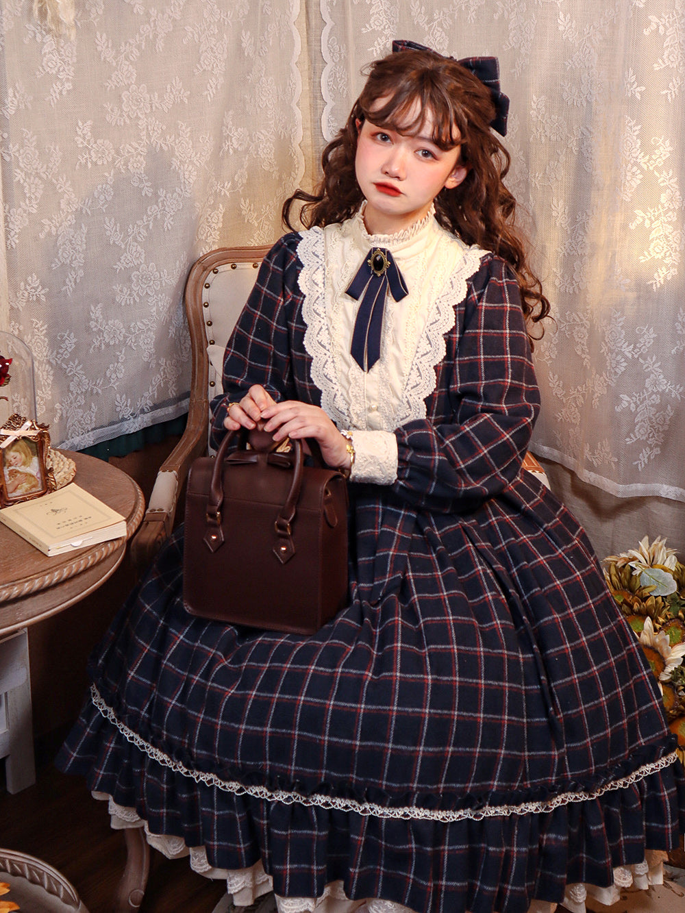 Miss Point~Rose Silhouette 3.0~Plaid Vintage Classic Lolita OP 3700:22247