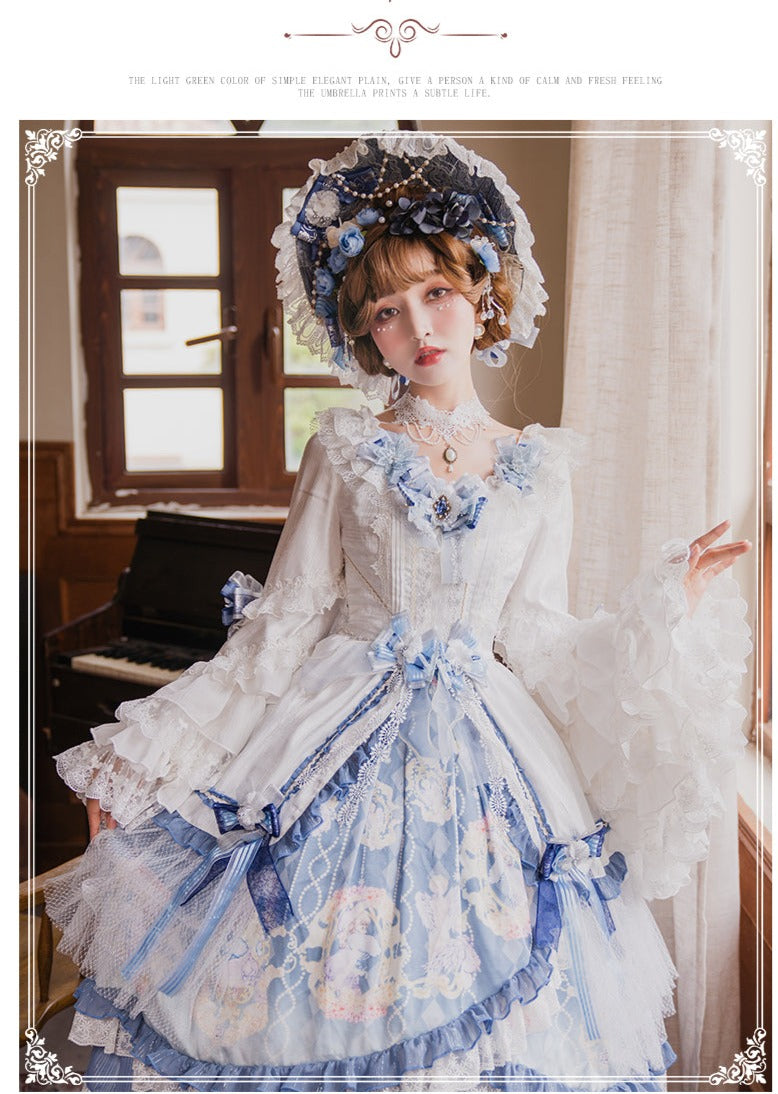 YingLuoFu~Vivian~Lolita Weddings OP Dress Set S OP dress+choker+trailing bows 