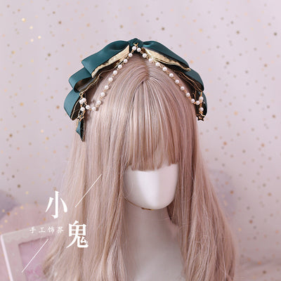 Xiaogui~Gothic Accessories Lolita Bow KC Hairclip dark green  (multilayer beads KC)  