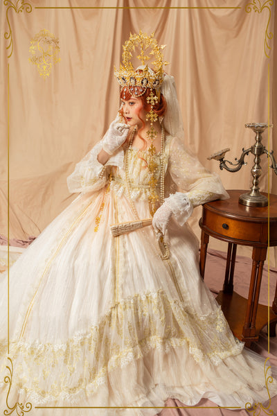 Quaint Lass~ Brumaire~Vintage Royal Wedding Lolita OP XS floor style without tailing 