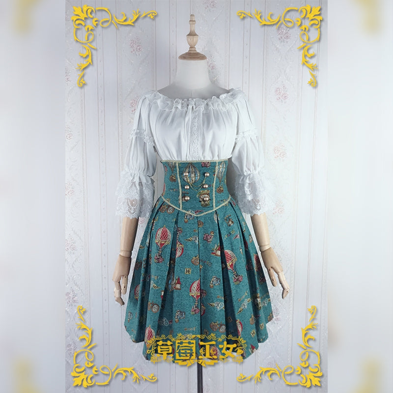 Strawberry Witch - Mechanical Balloon - Lolita Fish-bone SK Skirt S cyan