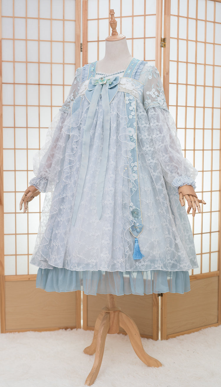 Fantastic Wind ~ The Blooming Flowers Lolita OP Dress S sky blue (chest-high) 