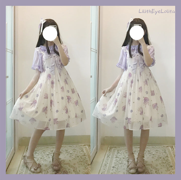 (Buyforme)LilithEye~Jellyfish Meteor~Chiffon Fairy Jellyfish Printed Lolita JSK   