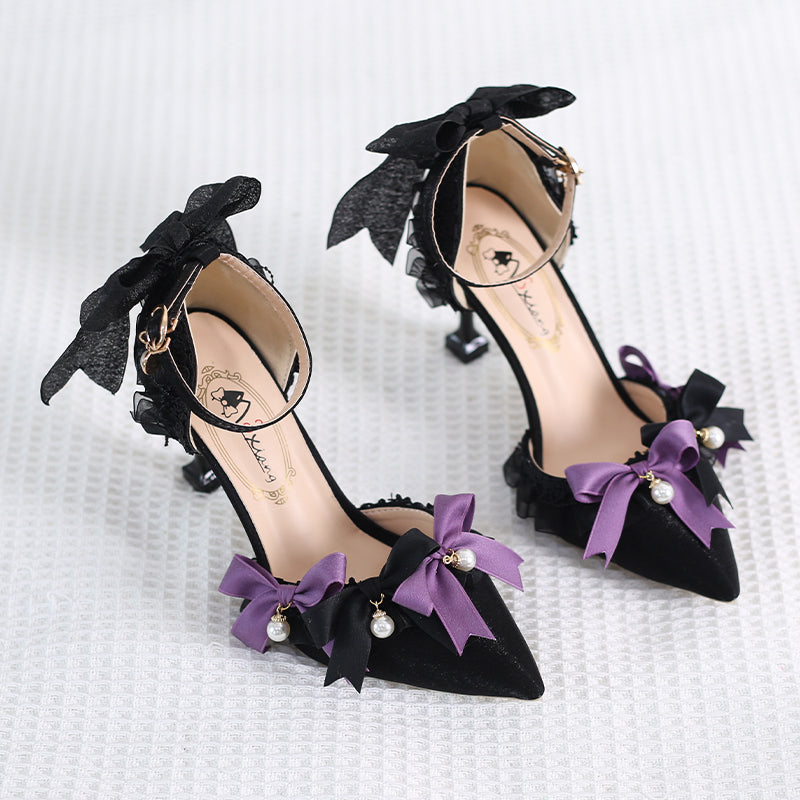 Xiaogui~Black Purple Pointed Toe Classic Lolita High Heels 34 black purple 5cm 