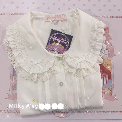 Milky Way~Peter Pan Collar Kawaii Lolita Blouse size 1 short sleeve full white 