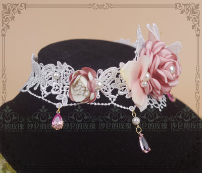 Rose of Sharon~French Rose Flower Lace Lolita Choker   