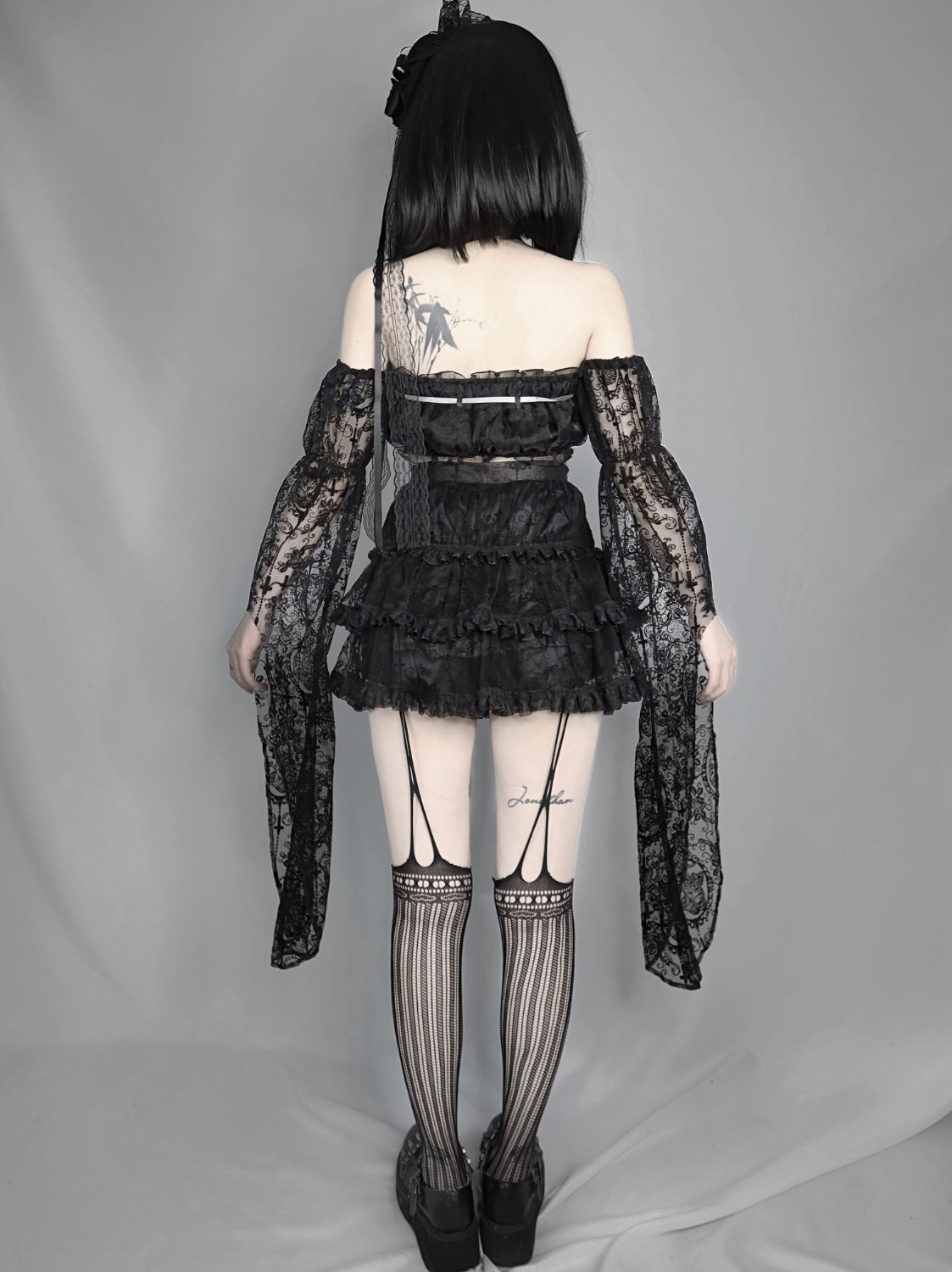 Blood Supply - Dark Feast - Gothic Cross Tiered Mesh Lolita Skirt