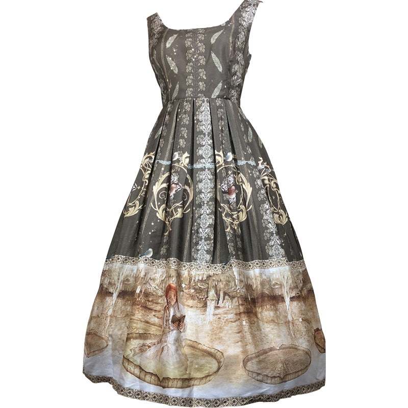 CR Cat Romance~Pond night reading~Summer Elegant Lolita Casual JSK S olive green JSK 
