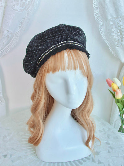 Alice Girl~Lady's Holiday~Elegant Lolita Beret Chanel's Style Hat free size black 