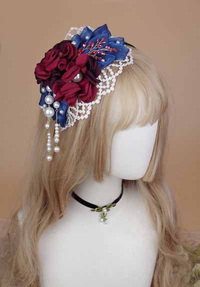 Rose of Sharon~Rose Poetry~ Bowknot Elegant Lolita Flower KC blue and red  