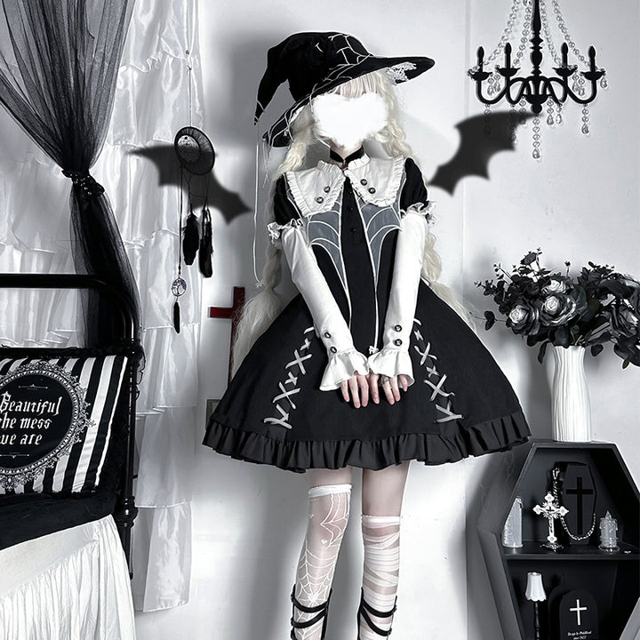 ZhiJinYuan~Spider Witch~Gothic Lolita Dark-theme Cobweb Unique OP