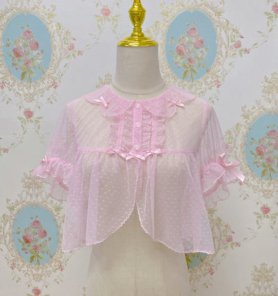 Little Dipper~Floral Mesh Short Sleeve Lolita Top Multicolors S light pink 