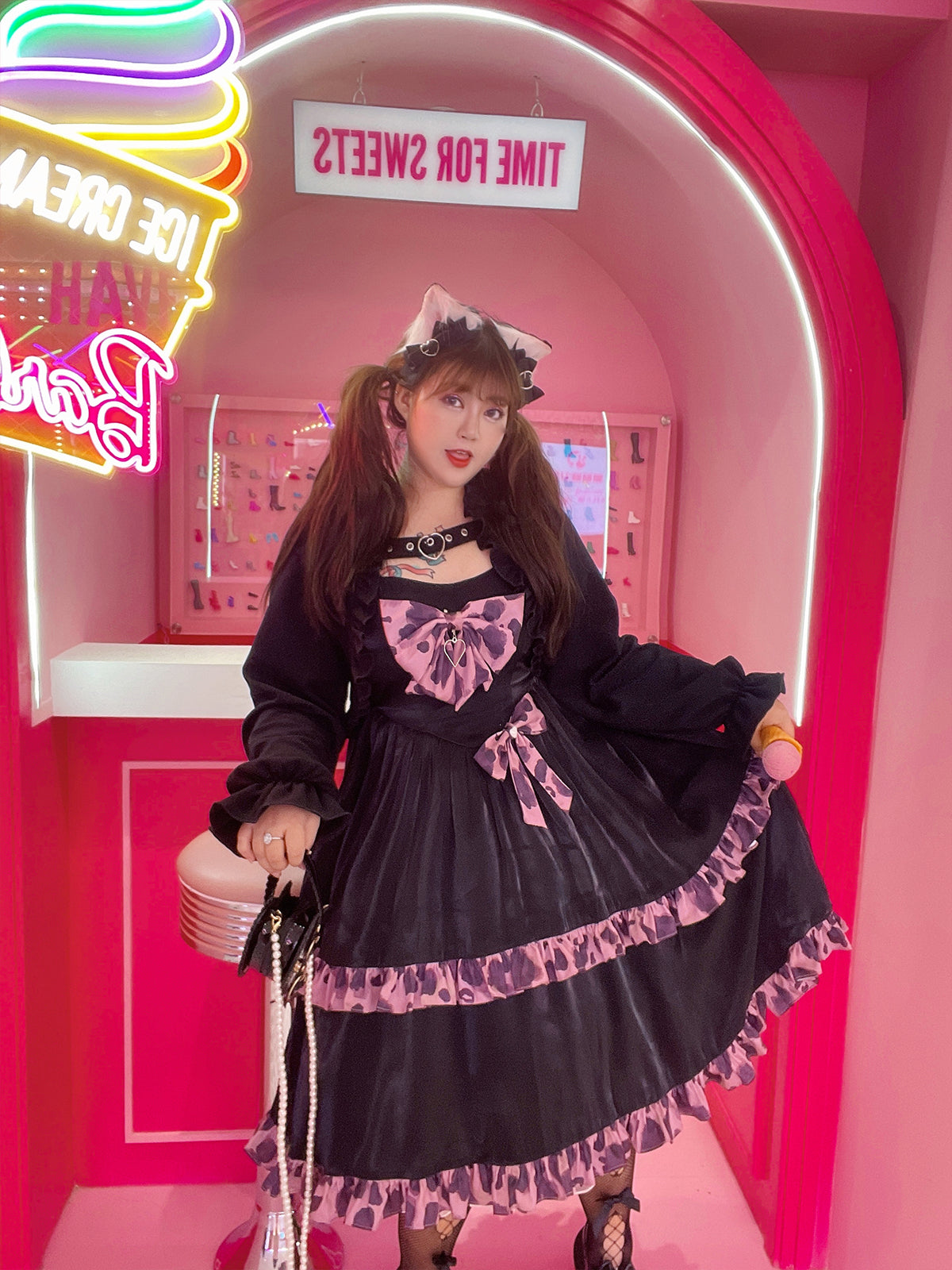 Yingtang~Hot Girl Sweet Plus Size Lolita Leopard Dress   