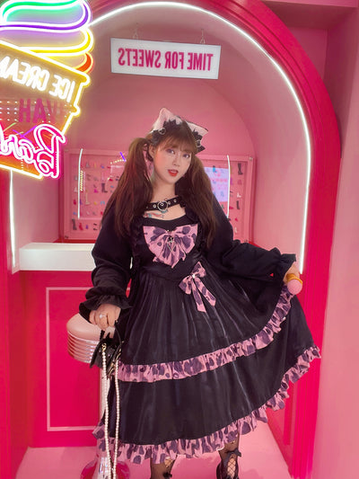 Yingtang~Hot Girl Sweet Plus Size Lolita Leopard Dress   