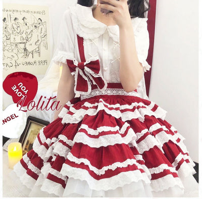 With PUJI~Summer Fresh Multicolors Tiered Lolita Skirt   