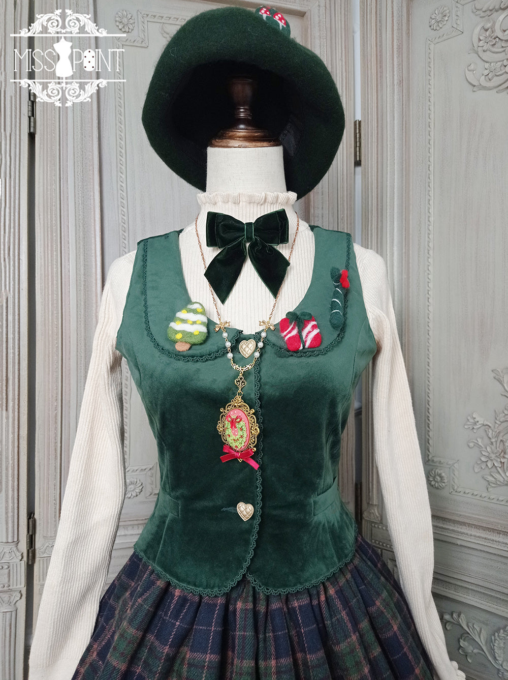 Miss Point~Christmas Preppy Style Velvet Lolita SK Vest Set   