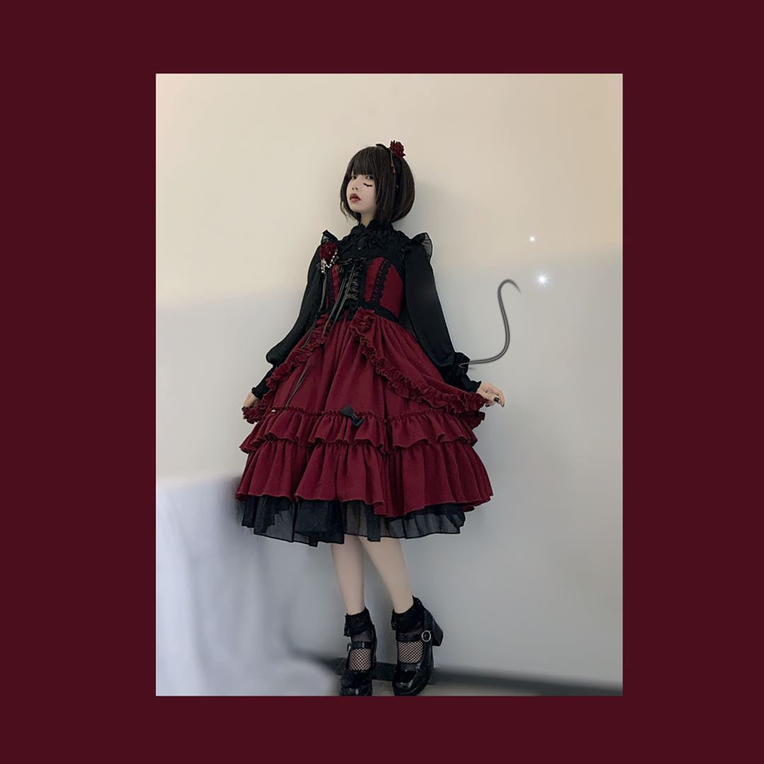Neverland~The Memoirs of Samuel~Gothic Lolita Dark-theme Red JSK   