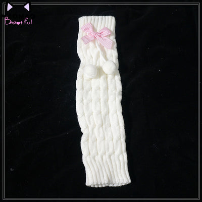 Kawaii Lolita Fluffy Rabbit Ears Leg Warmer pink grid white hairballs leg sleeves free size 
