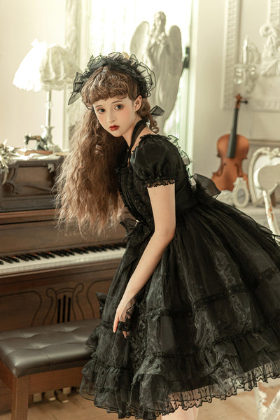 Little Bear~Mini Puff-Sleeve OP Dress with Organza   
