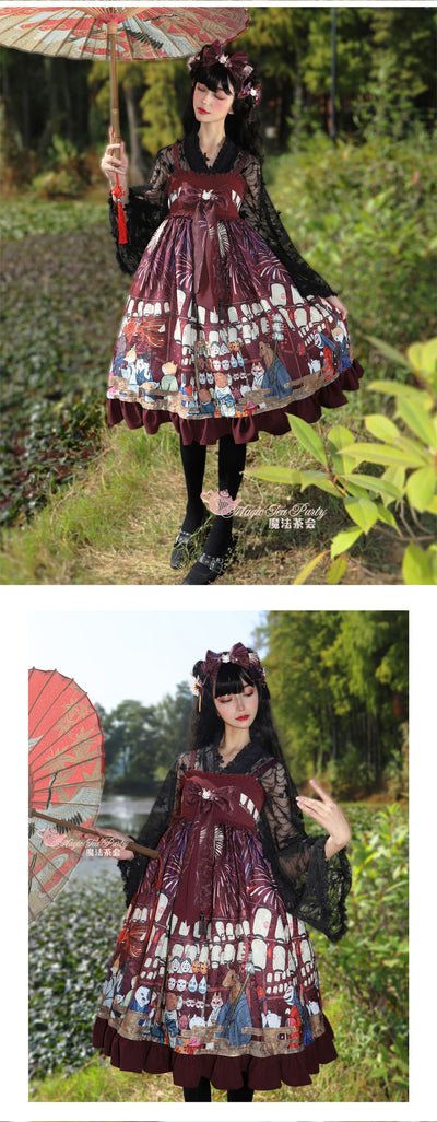 Magic Tea Party~Hanabi Festival~Kawaii Wa Lolita JSK S wine red-super high waist  JSK 