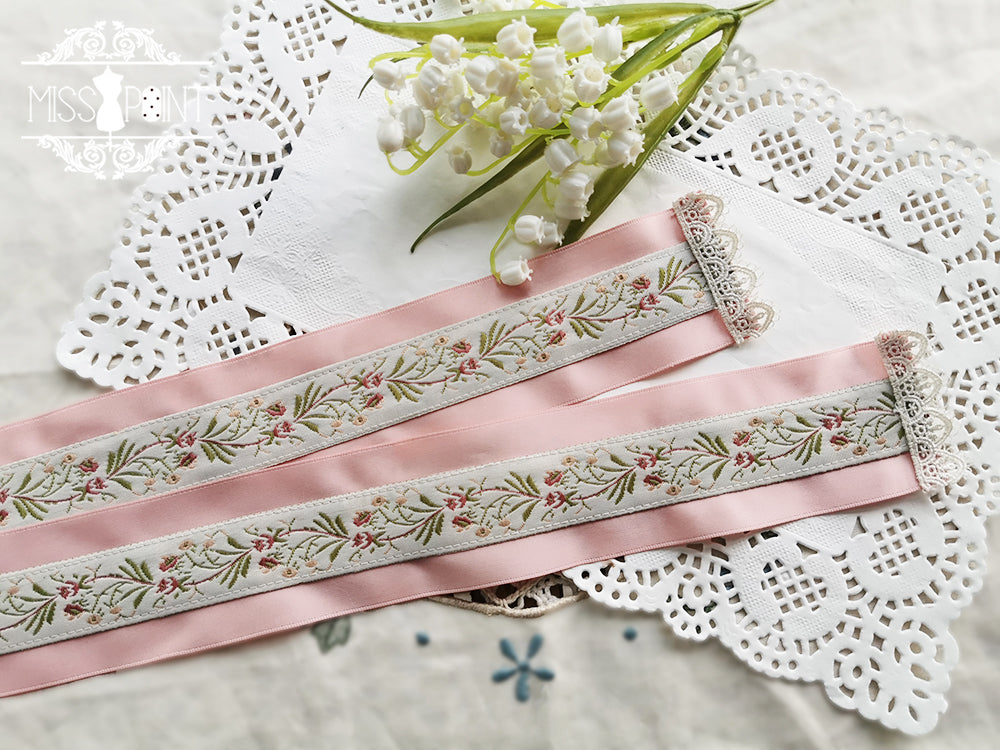 Miss Point - The Sally Gardens - Multicolors Ribbon Lolita Sash woven pattern sash D