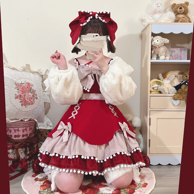 With PUJI~Confession Function~Wool Kawaii Lolita JSK S cherry jsk+bow (red color) 