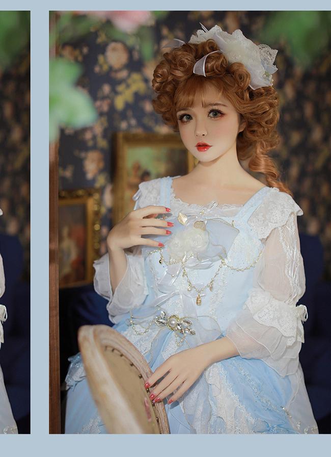 (Buyforme) Dawn and Morning~Flower Wedding Fairy Lolita JSK L blue + gold 