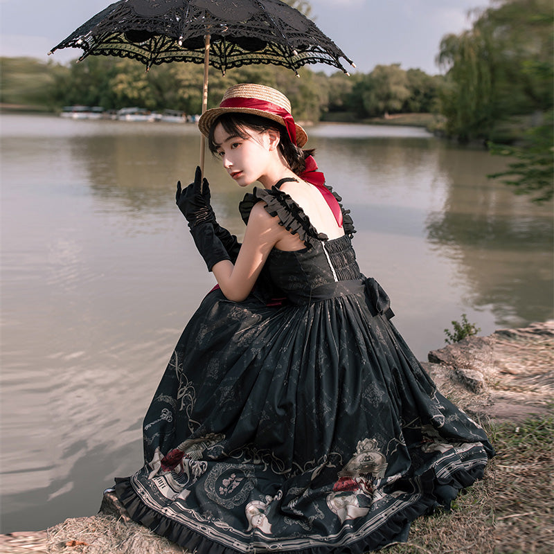 With PUJI - Nightingale and Rose - Gothic Black and Red JSK Dress