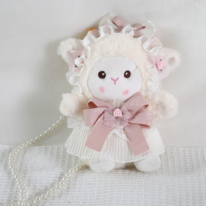 Xiaogui~Kawaii Sheep-shape Handmade Lolita Bag pink handheld pearl chain(40cm)