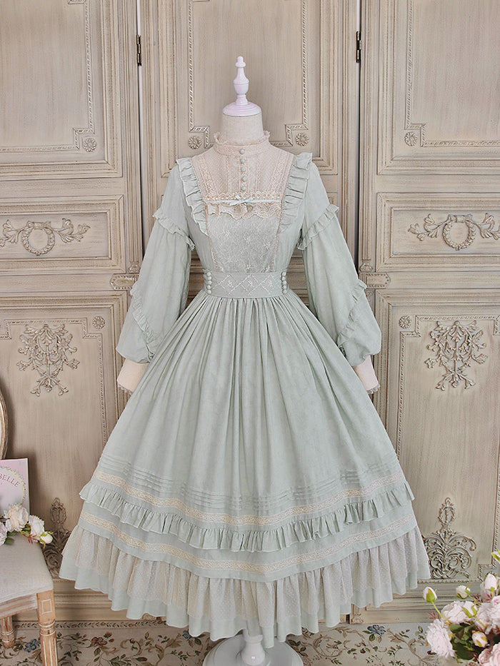 Alice Girl~Vintage Lolita OP Dress~Miss Lya's Jacquard Cotton Dress XS green 