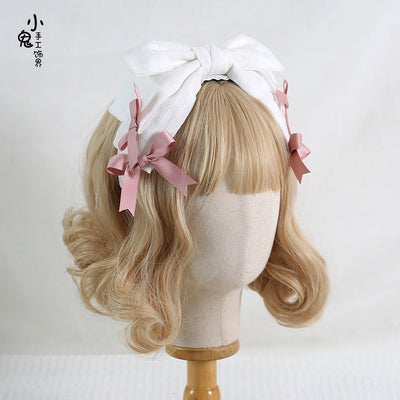 Xiaogui - Four O'clock Flower - Cotton Doll-like Lolita Headdress white and pink toothed headband