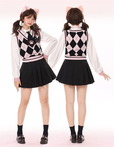 (Buyforme)To Alice~Kawaii Black Pink Lattice JK Lolita Vest   